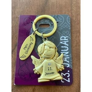 Guardian Angel Mein Gluckstag My Lucky Day January 23 Keyring Keychain Gold Tone